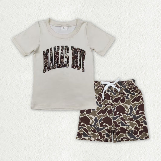 BSSO1901 MAMAS BOY Top Brown Camo Shorts Boys Summer Clothes Set