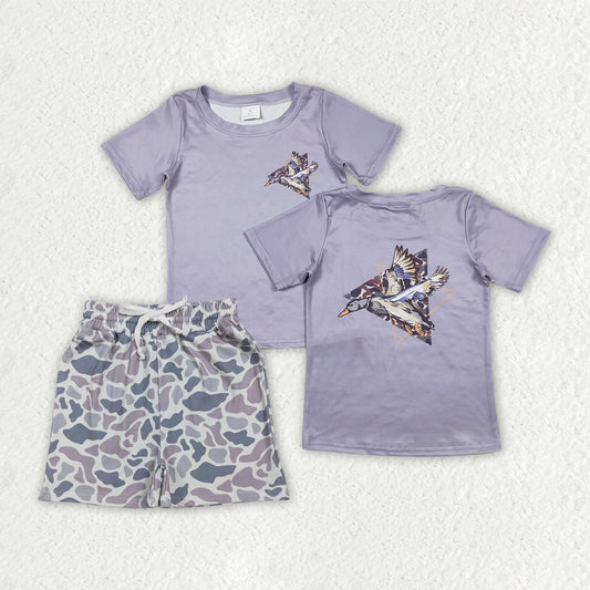 BSSO1902 Duck Top Grey Camo Shorts Boys Summer Clothes Set