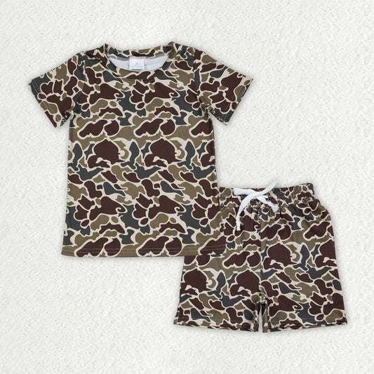 BSSO1903 Brown Camo Print Boys Summer Clothes Set