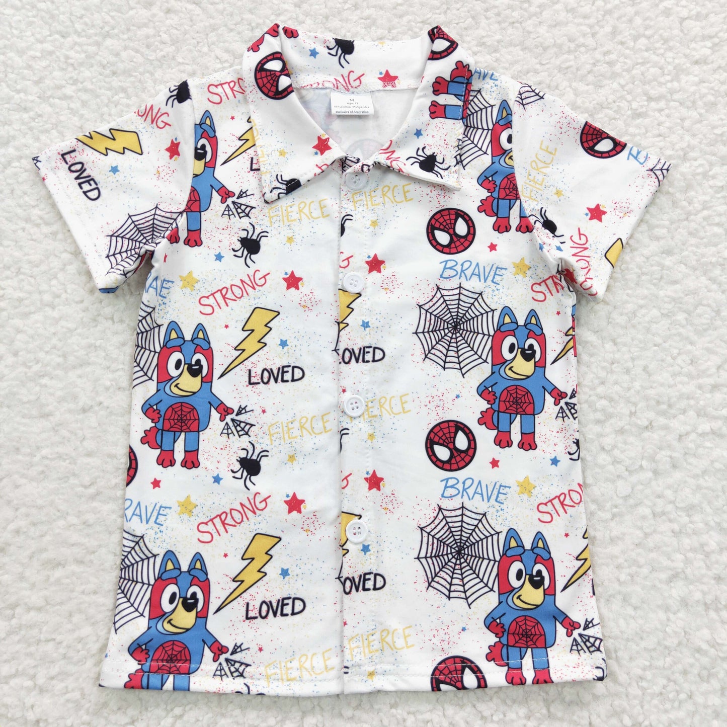 BT0223 Boys cartoon dog spider design Halloween button down shirts