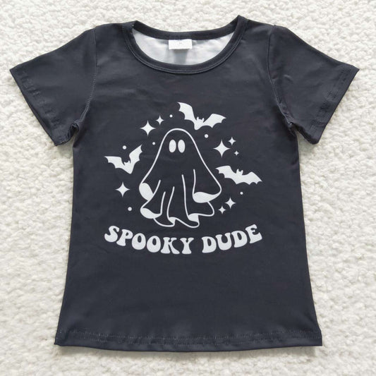 BT0247 Spooky dude ghost black kids Halloween top