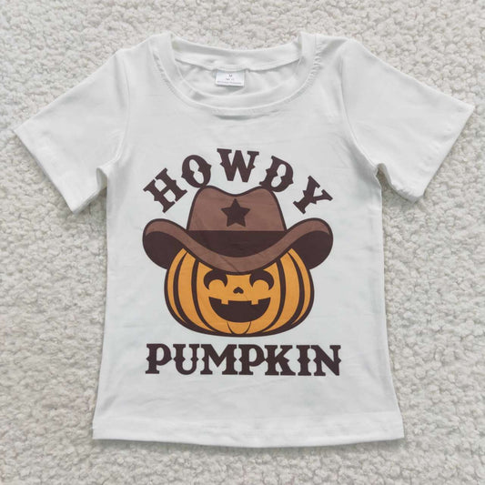 BT0249 Howdy pumpkin white top kids western fall Tshirts