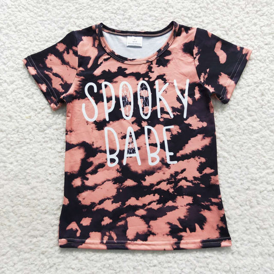 BT0275 Spooky babe tie-dye print top kids Halloween Tee shirts