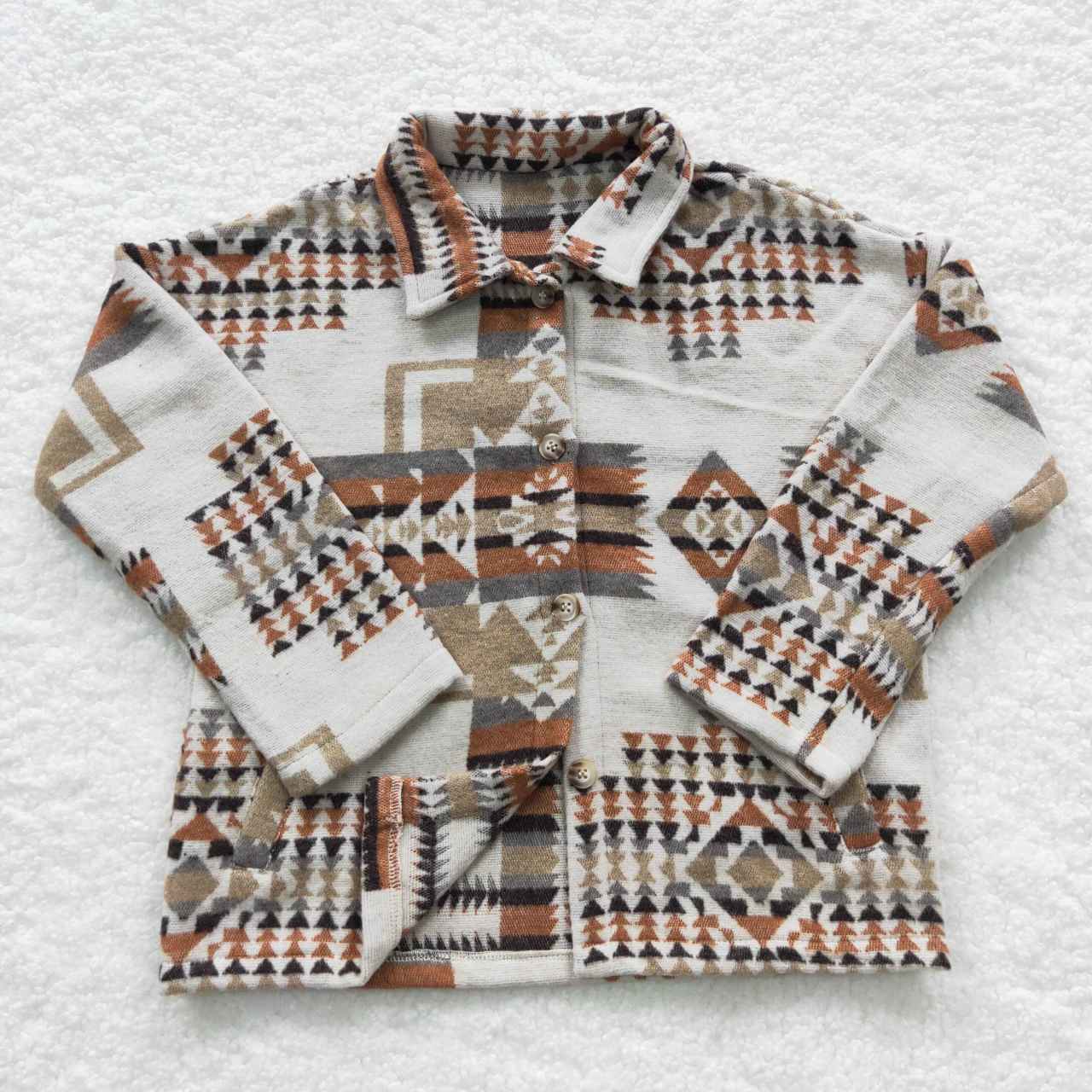 BT0279 Kids brown aztec design jackets western fall shirts