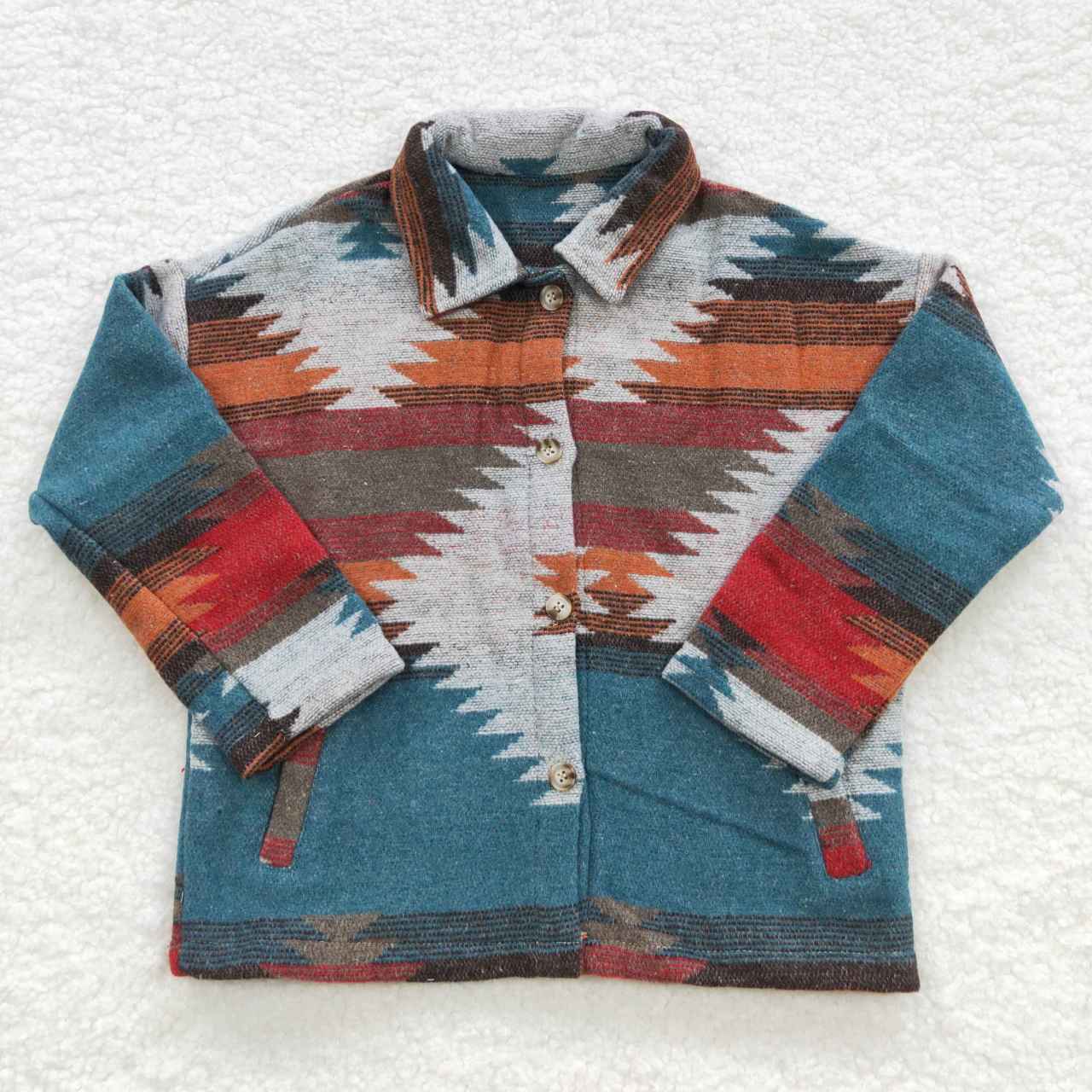 BT0284 Kids blue aztec design jackets western fall shirts