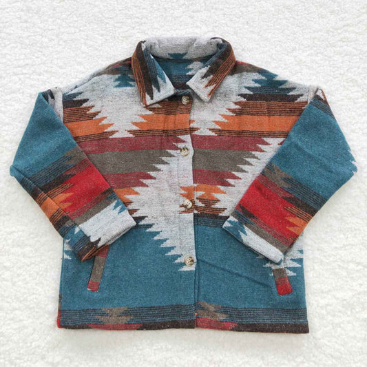 BT0284 Kids blue aztec design jackets western fall shirts