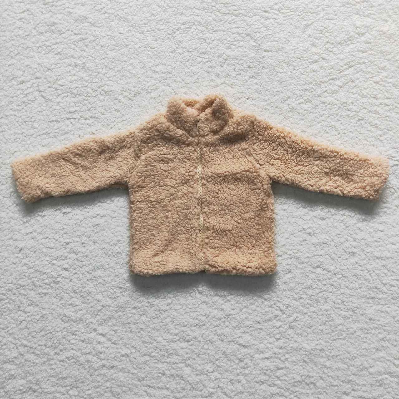 BT0295 Kids long sleeve khaki faux fur zipper winter Sherpa jackets