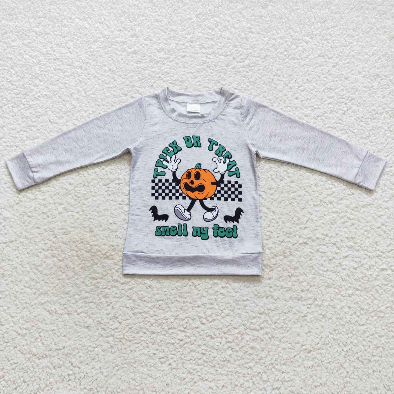 BT0320 Grey Halloween pumpkin print boys tee shirts top