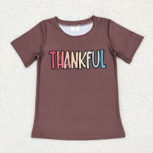 BT0327 Thankful brown kids Thanksgiving tee shirts top