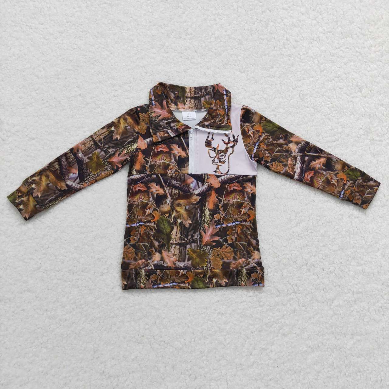 BT0331  Green camo deer print boys go hunting pullover button tee shirt top