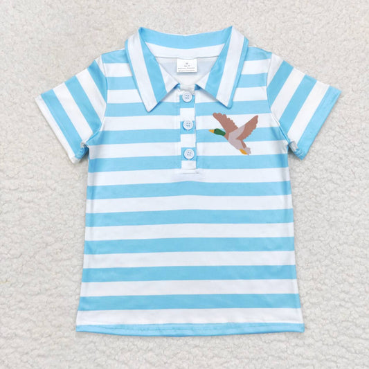 BT0338 Blue stripes duck print boys polo tee shirts top