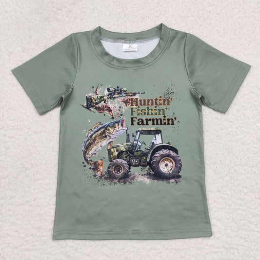 BT0344 Huntin' Fishin' Farmin' print boys tee shirts top