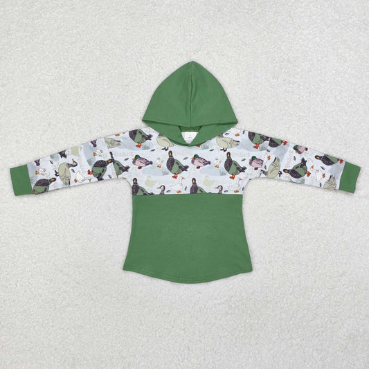 BT0357 Green Duck Print Kids Fall Hoodie Top