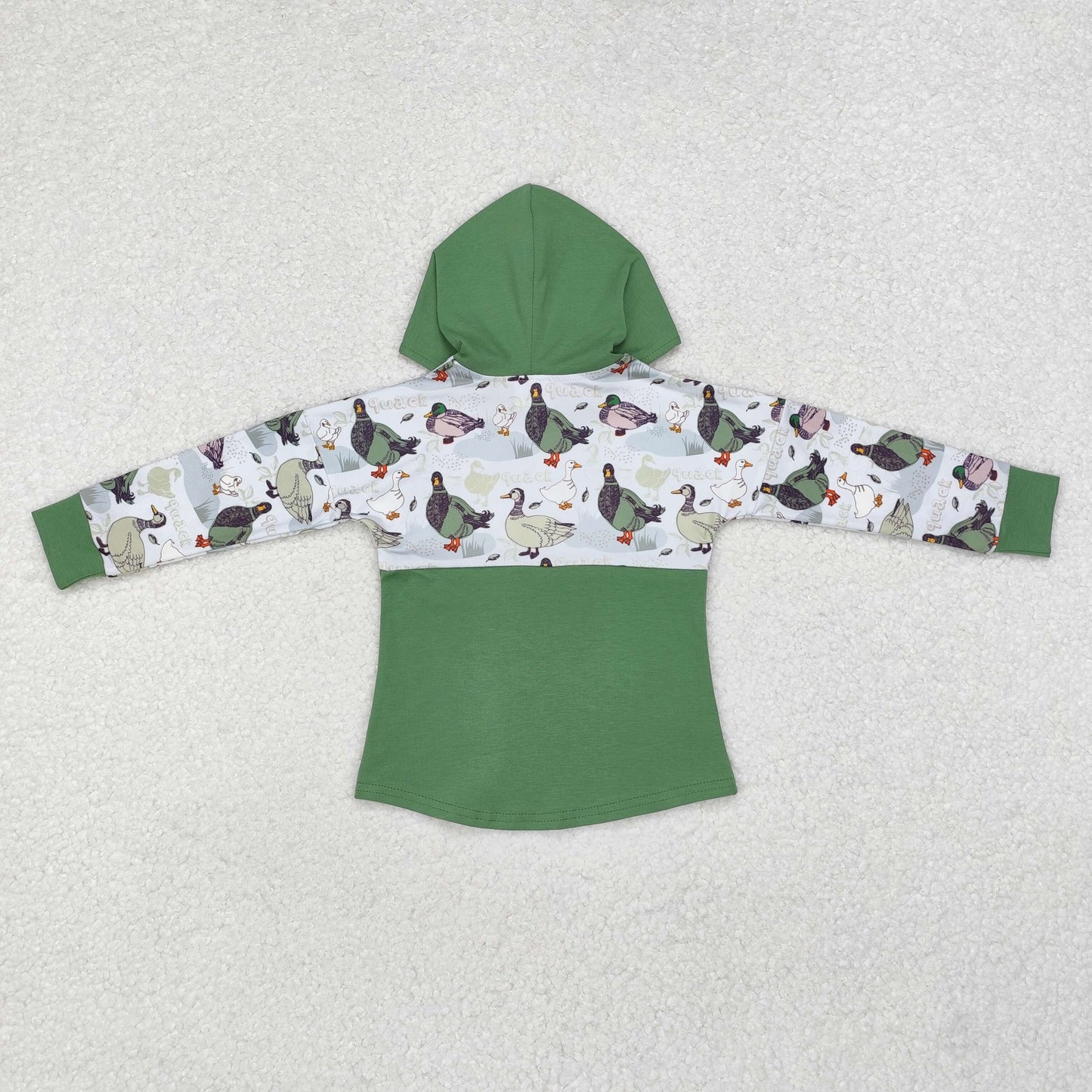 BT0357 Green Duck Print Kids Fall Hoodie Top