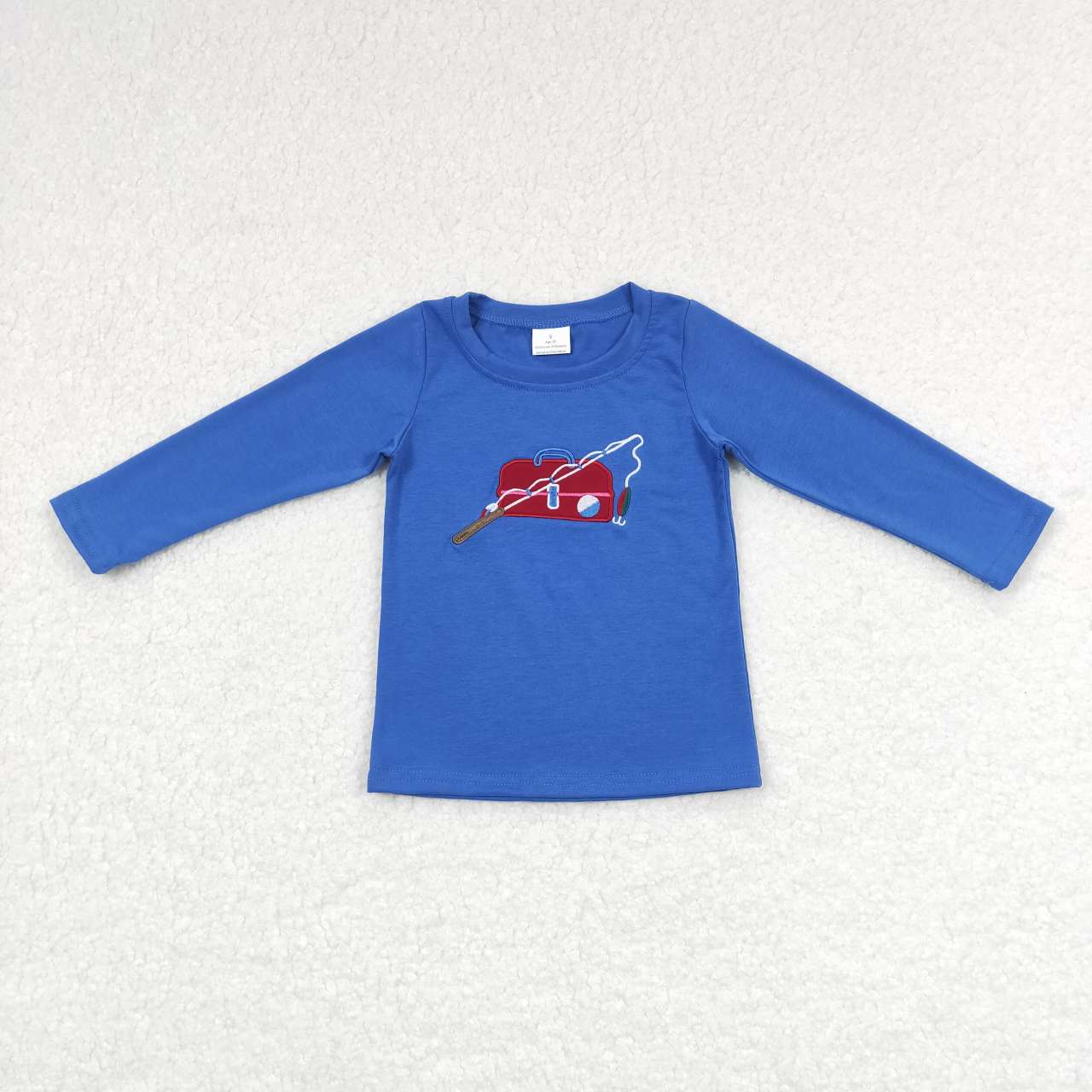 BT0364 Fishing Embroidery Print Blue Kids Tee Shirts Top