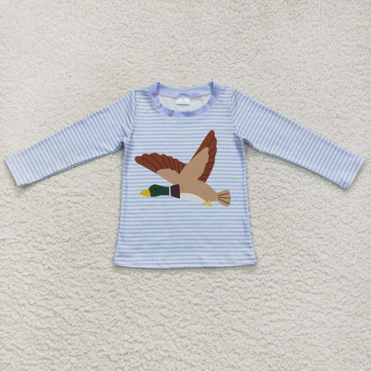 BT0365 Duck Print Blue Stripes Kids Tee Shirts Top