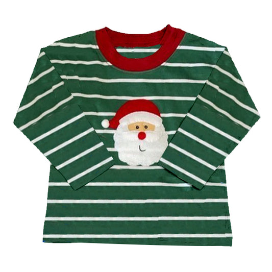 (Pre-order) BT0365 Santa Print Green Stripes Kids Tee Shirts Top