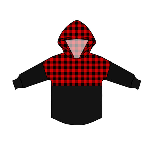 (Pre-order) BT0372 Red Plaid Print Kids Christmas Hoodie Tee Shirts Top