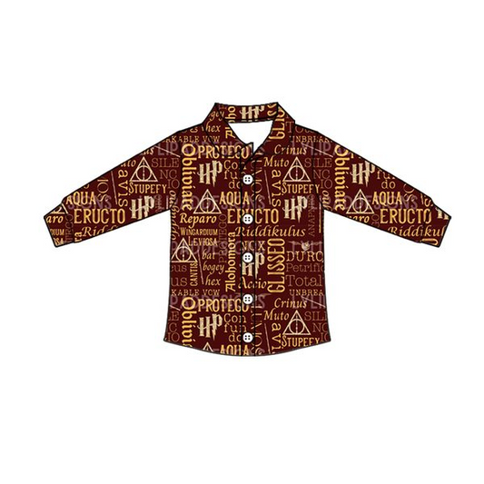(Pre-order) BT0376 Magic Movie Design Print Boys Button Tee Shirts Top