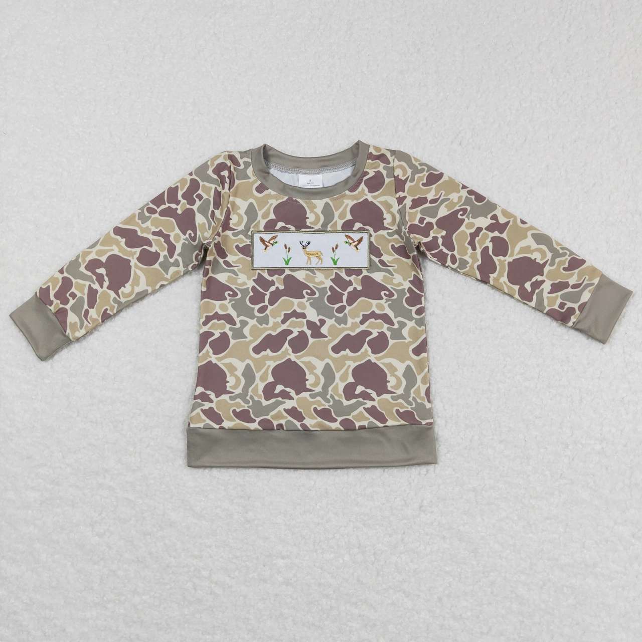 BT0378 Camo Duck Deer Embroidery Print Kids Tee Shirts Top