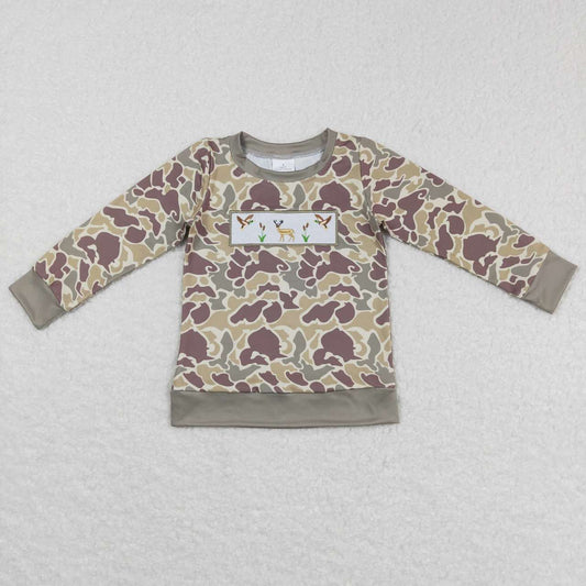 BT0378 Camo Duck Deer Embroidery Print Kids Tee Shirts Top