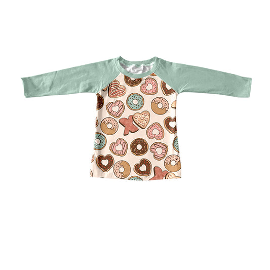 (Pre-order)BT0400  Donut Heart Print Boys Raglan Sleeve Valentine's Day Tee Shirt Top