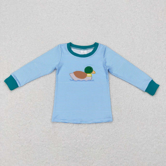 BT0402  Duck Embroidery Print Boys Stripes Tee Shirt Top