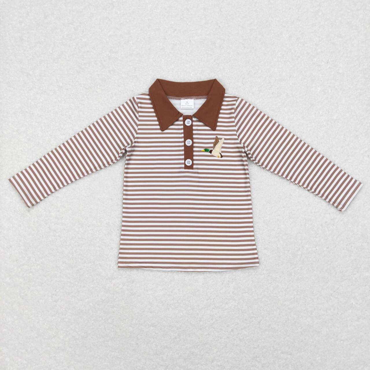 BT0404  Brown Stripes Duck Print Boys Polo Tee Shirt Top