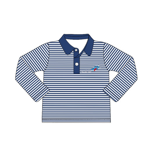 (Pre-order)BT0407  Blue Plane Print Boys Polo Tee Shirt Top