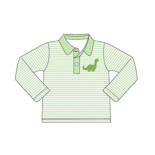 (Pre-order)BT0408  Green Dinosaur Print Boys Polo Tee Shirt Top