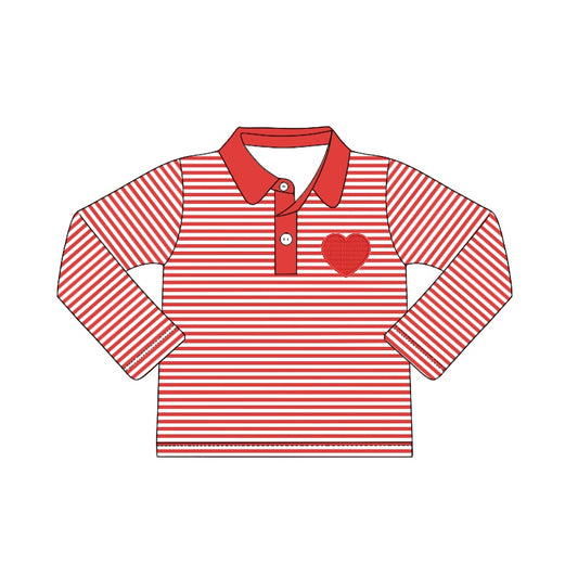 (Pre-order)BT0411  Red Heart Print Boys Valentine's Day Polo Tee Shirt Top