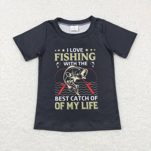 BT0414  I Love Fishing Print Boys Tee Shirt Top