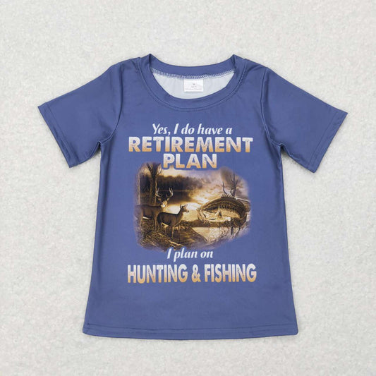 BT0415  I Plan On Hunting & Fishing Print Boys Tee Shirt Top