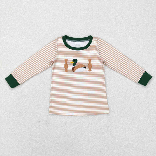 BT0418 Duck Call Embroidery Stripes Print Boys Tee Shirt Top