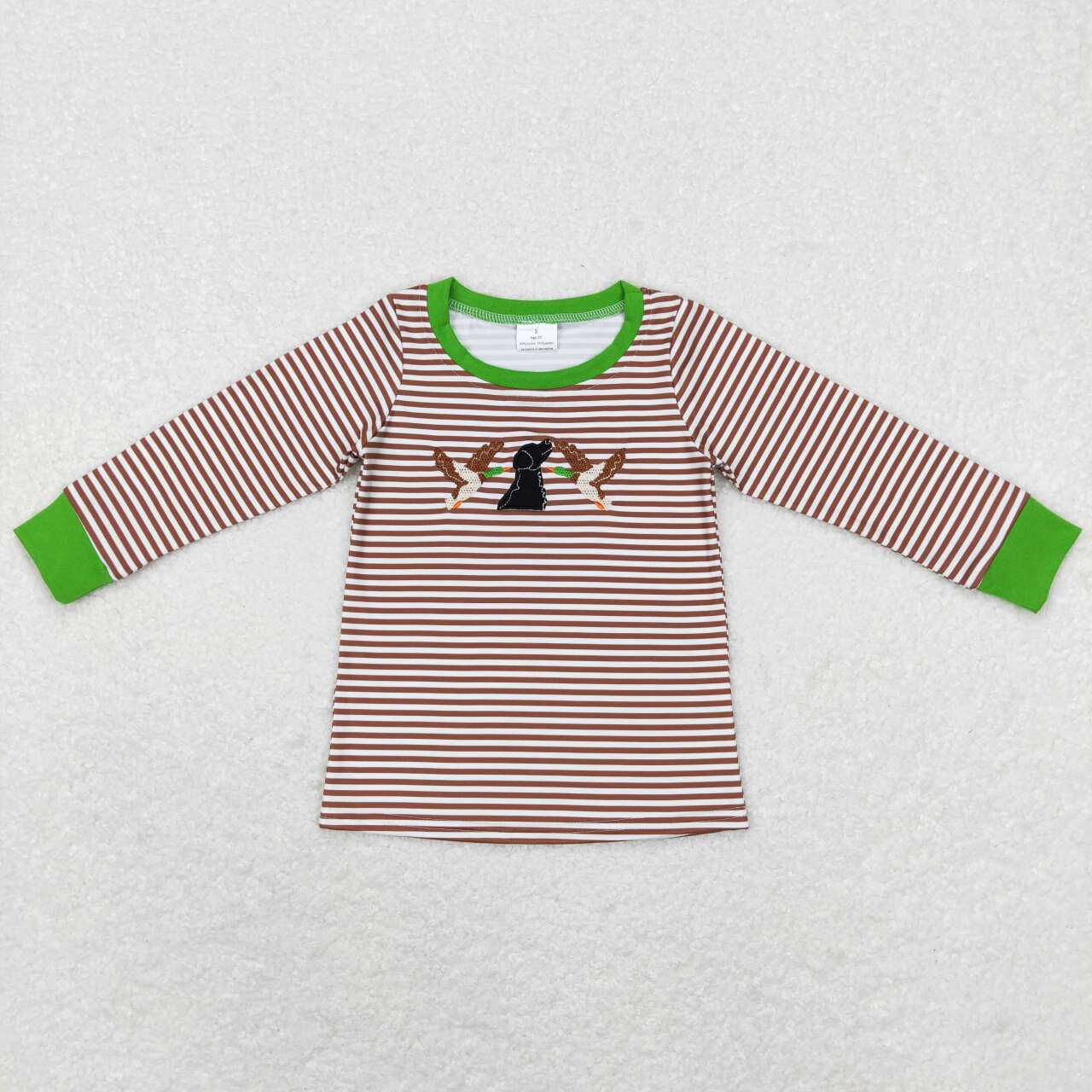 BT0419 Duck Dog Embroidery Stripes Print Boys Hunting Tee Shirt Top