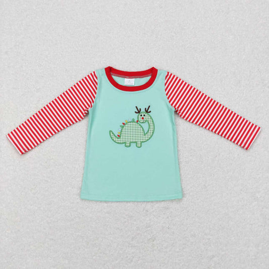 BT0422  Dinosaur Embroidery Print Boys Christmas Tee Shirt Top