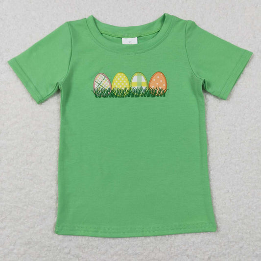 BT0427  Green Egg Embroidery Boys Easter Tee Shirt Top