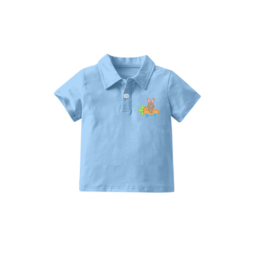 (Pre-order)BT0430  Light Blue Bunny Print Boys Easter Polo Tee Shirt Top