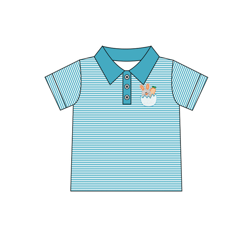 (Pre-order)BT0432  Blue Bunny Print Boys Easter Polo Tee Shirt Top