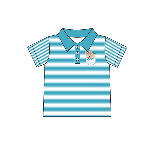 (Pre-order)BT0432  Blue Bunny Print Boys Easter Polo Tee Shirt Top