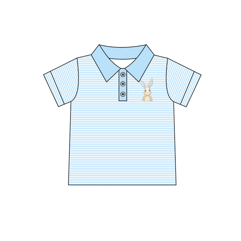 (Pre-order)BT0433  Light Blue Bunny Print Boys Easter Polo Tee Shirt Top