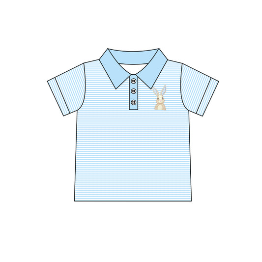 (Pre-order)BT0433  Light Blue Bunny Print Boys Easter Polo Tee Shirt Top