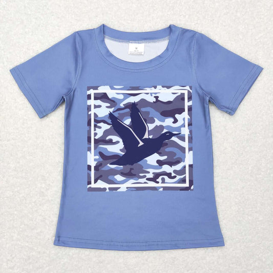 BT0438  Blue Camo Duck Print Kids Tee Shirt Top