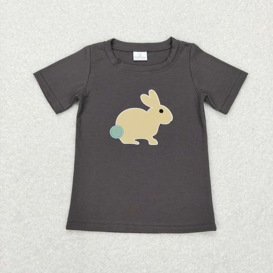 BT0444 Grey Bunny Embroidery Print Kids Easter Tee Shirts Top