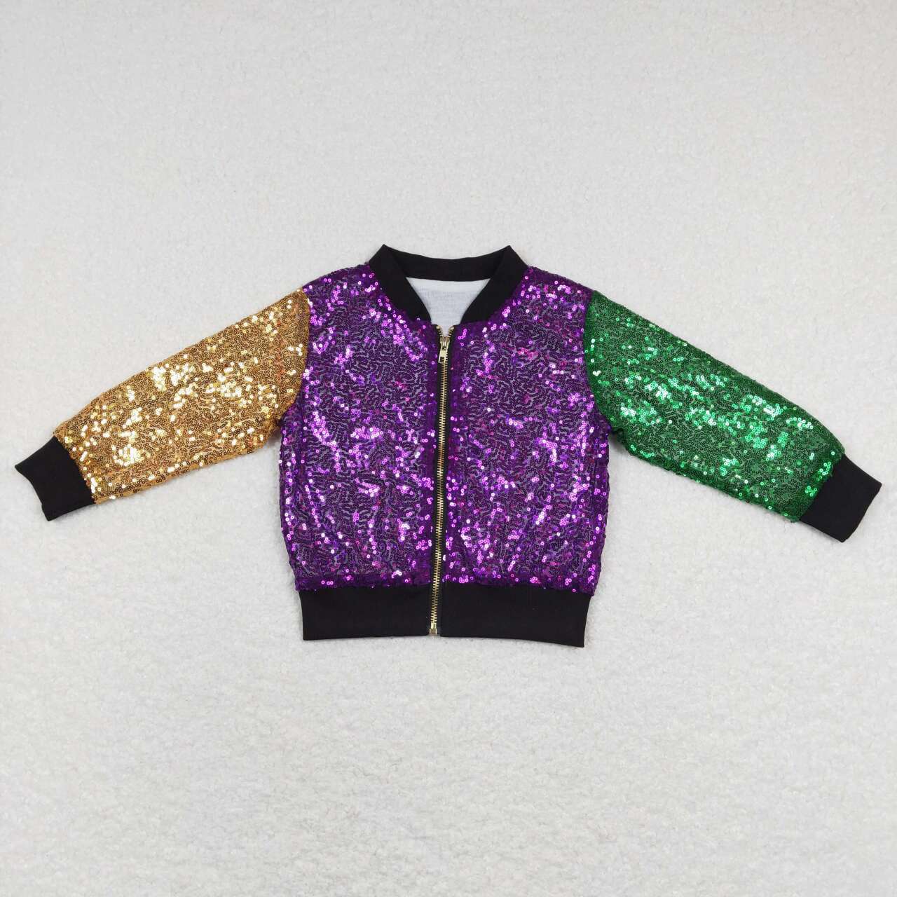 BT0451 Purple Yellow Green Zipper Sequin Jacket Top Kids Mardi Gras Clothes