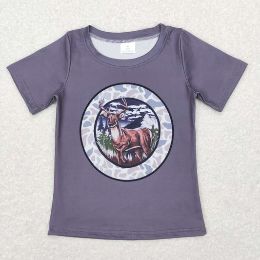 BT0464 Dark Grey Deer Kids Hunting Tee Shirts Top