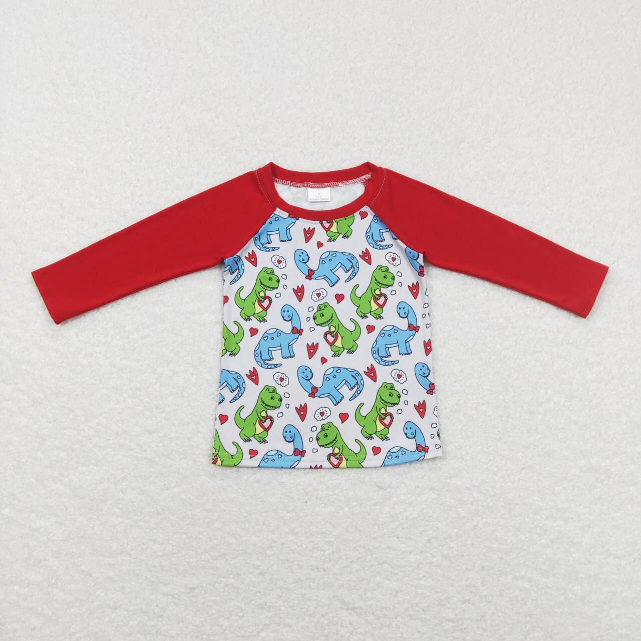 BT0471 Dino Heart Print Boys Raglan Sleeve Valentine's Tee Shirts Top