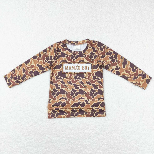 BT0476 MAMA'S BOY Embroidery Brown Camo Print Boys Tee Shirts Top