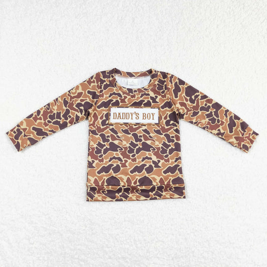 BT0477 DADDY'S BOY Embroidery Brown Camo Print Boys Tee Shirts Top
