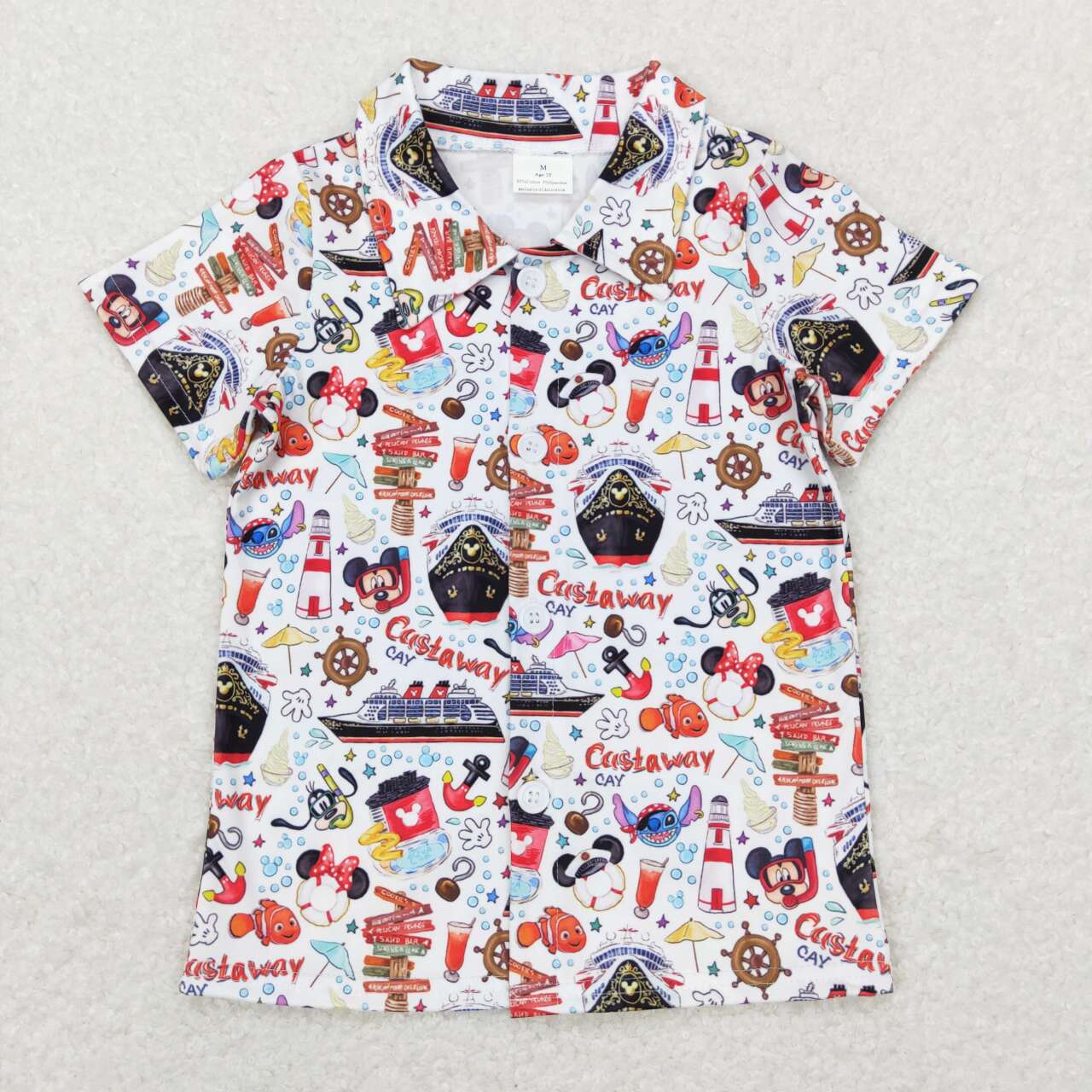 BT0490 Cartoon Figure Print Boys Buttons Tee Shirts Top